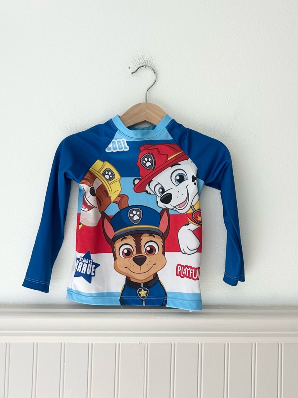 Paw Patrol Boys Rash Guard Swim Shirt Chase Marshall Rubble Blue Long Sleeve